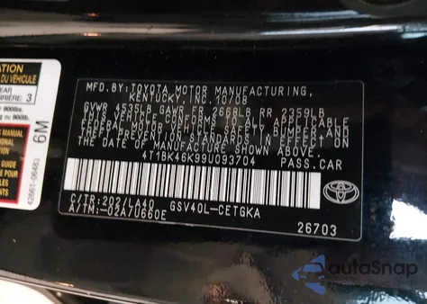 2009 Toyota Camry Xle V6 from USA, damaged, VIN 4T1BK46K99U093704